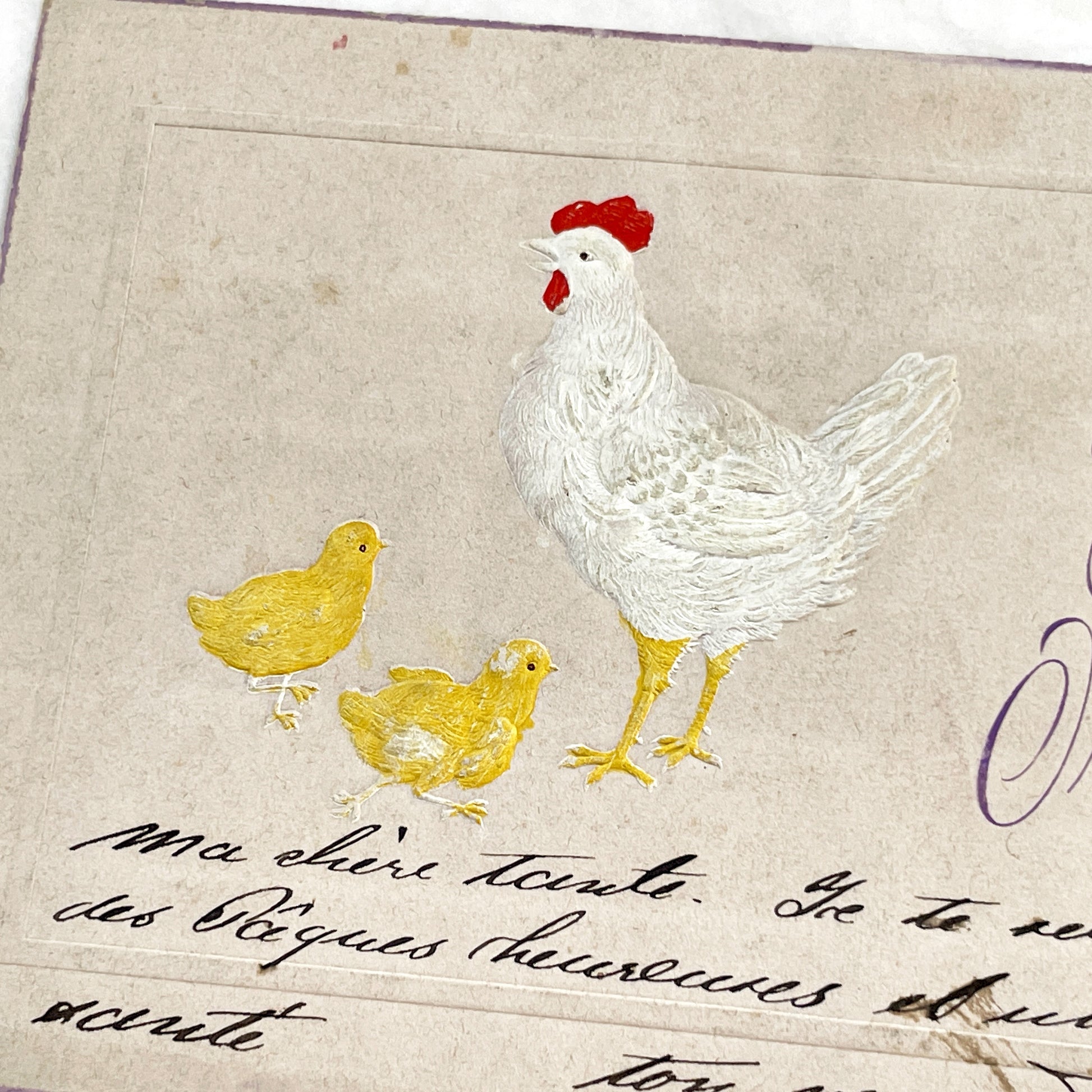 1900s - Vintage Easter Postcard - Frohe Ostern German Greeting - Hand-Written French Note - Charming Hen And Chicks - Ephemera Collectible