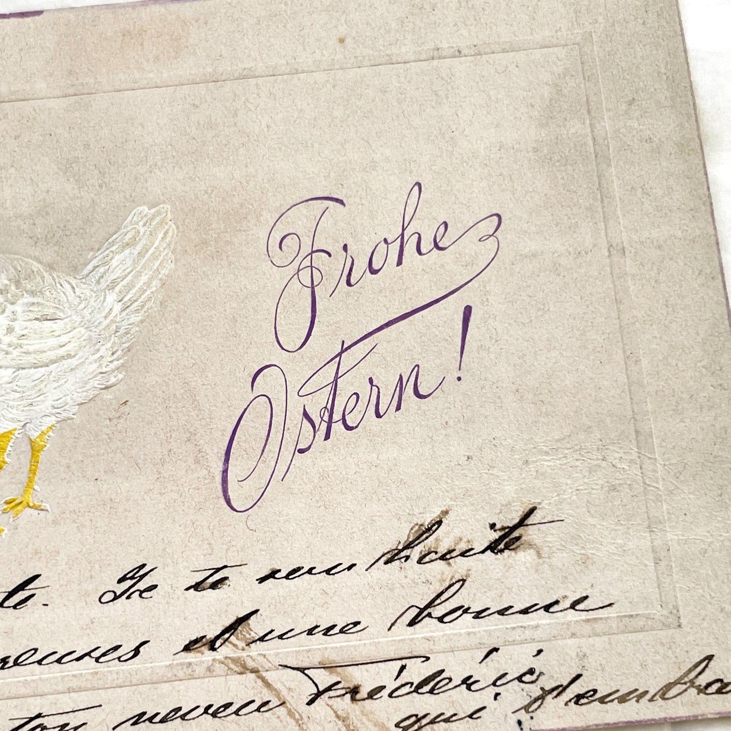 1900s - Vintage Easter Postcard - Frohe Ostern German Greeting - Hand-Written French Note - Charming Hen And Chicks - Ephemera Collectible