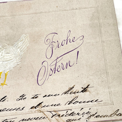 1900s - Vintage Easter Postcard - Frohe Ostern German Greeting - Hand-Written French Note - Charming Hen And Chicks - Ephemera Collectible