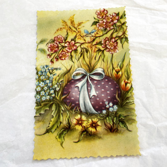 1950s - Antique Easter Egg Postcard - Scalloped Edge Spring Floral Art - Vintage Holiday Card Collectible - Decorative Ephemera