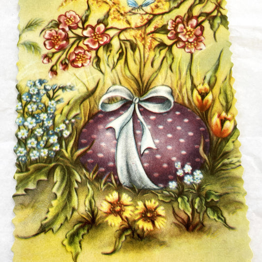 1950s - Antique Easter Egg Postcard - Scalloped Edge Spring Floral Art - Vintage Holiday Card Collectible - Decorative Ephemera