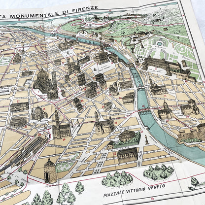 1950s vintage Italian map of Florence with index booklet, showing city plan and the Florentine lily emblem.
