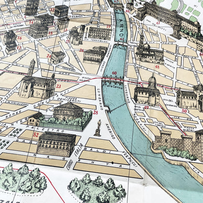 1950s vintage Italian map of Florence with index booklet, showing city plan and the Florentine lily emblem.