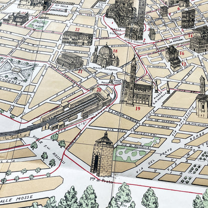 1950s vintage Italian map of Florence with index booklet, showing city plan and the Florentine lily emblem.