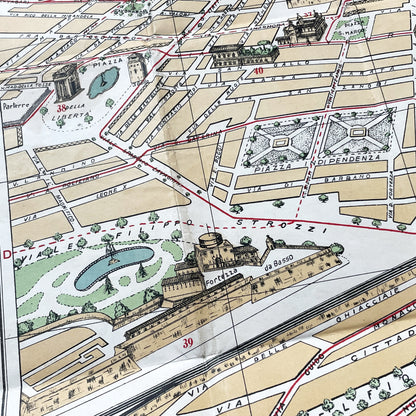 1950s vintage Italian map of Florence with index booklet, showing city plan and the Florentine lily emblem.