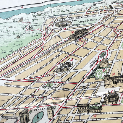 1950s vintage Italian map of Florence with index booklet, showing city plan and the Florentine lily emblem.