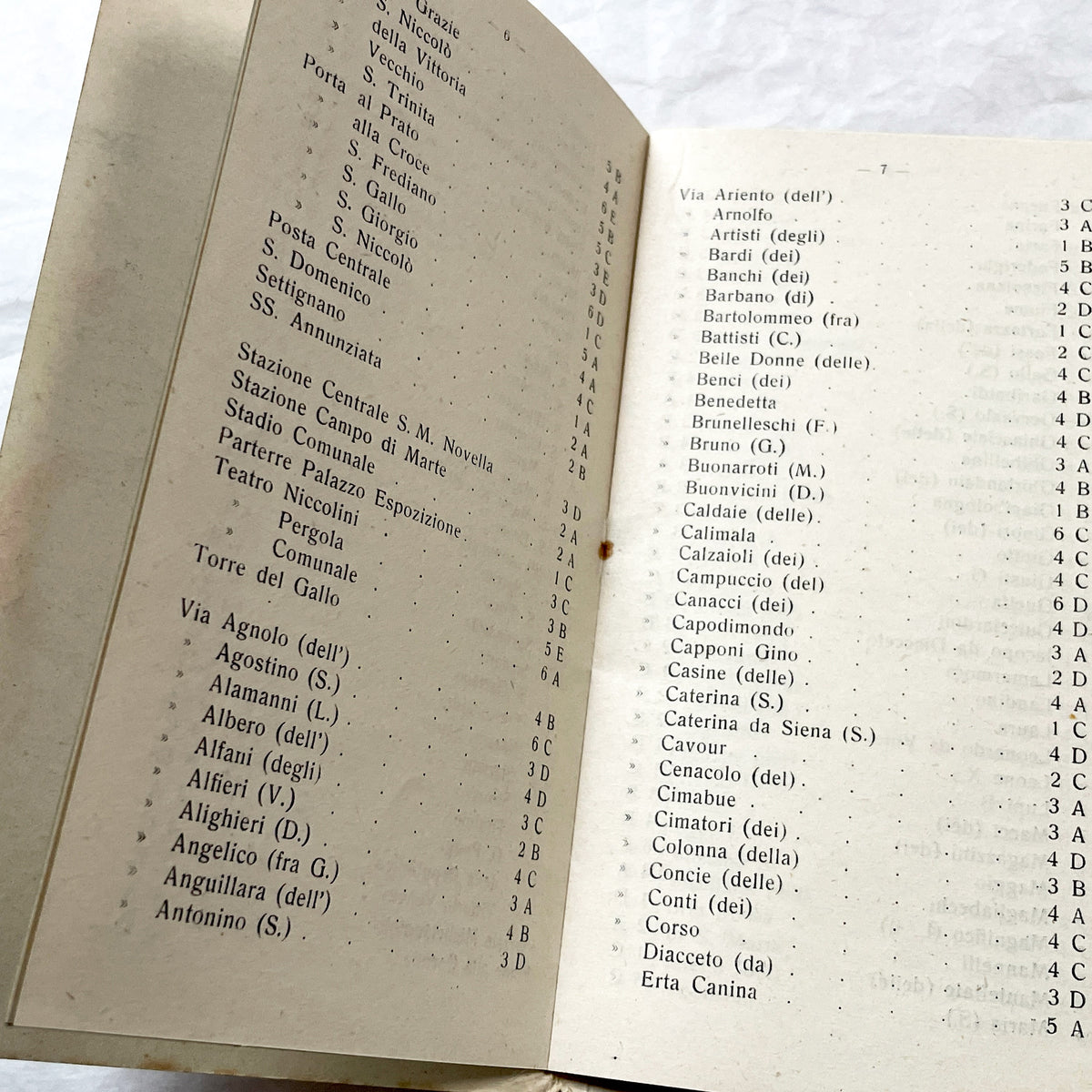 1950s vintage Italian map of Florence with index booklet, showing city plan and the Florentine lily emblem.