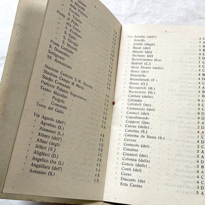 1950s vintage Italian map of Florence with index booklet, showing city plan and the Florentine lily emblem.