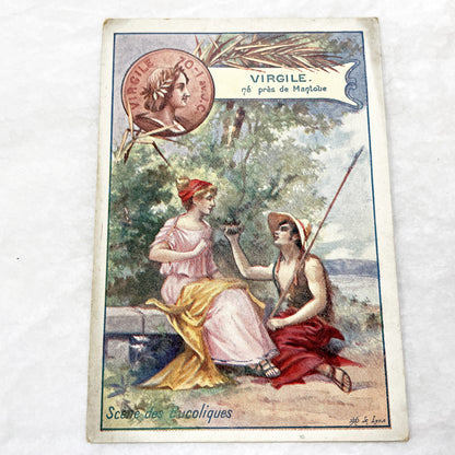 Late 19th - French Advertising Chromos - Moliere, Virgil, Travel Scene - Vintage French Trade Cards - Literary and Historical Illustrations