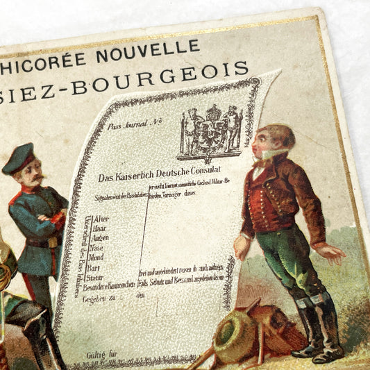 Late 19th - Vintage Chromo Advertising Card - Chicory Nouvelle Casiez-Bourgeois - German Imperial Consulate Theme - Coffee Substitute Ad