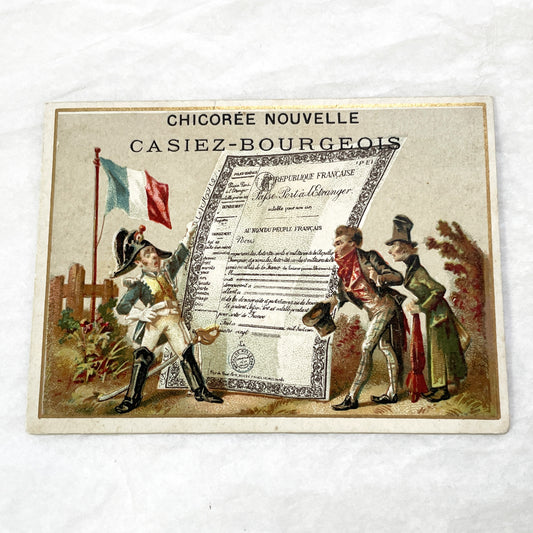 Late 19th - French Advertising Trade Card Chicory Casiez-Bourgeois - Historical Military Illustration - Vintage Food Ephemera
