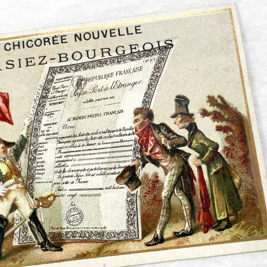 Late 19th - French Advertising Trade Card Chicory Casiez-Bourgeois - Historical Military Illustration - Vintage Food Ephemera