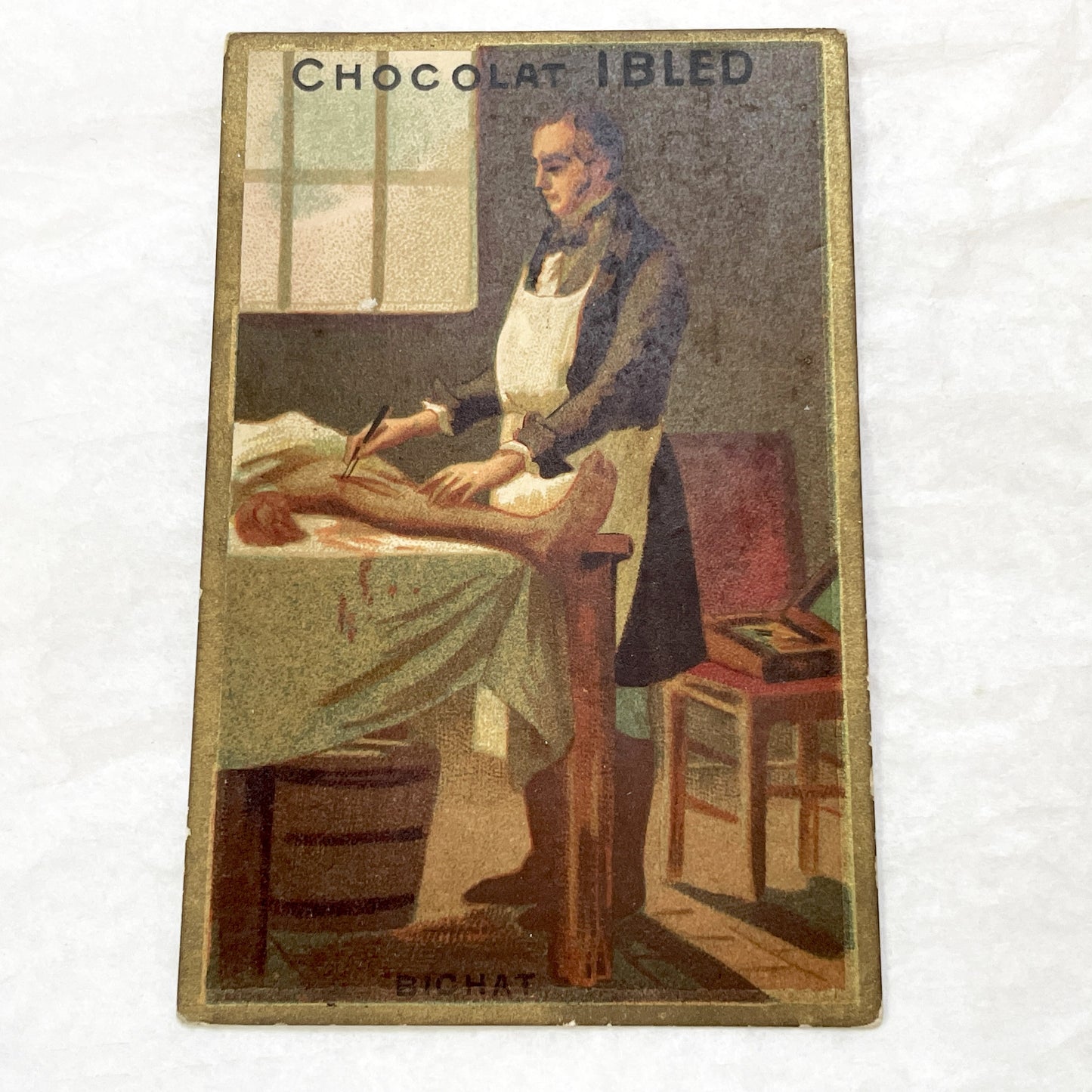 Late 19th - 2 Chocolat Trade Cards - Isaac Newton - Bichat - French Advertising Ephemera - Collectible Chocolate - Historical Figures