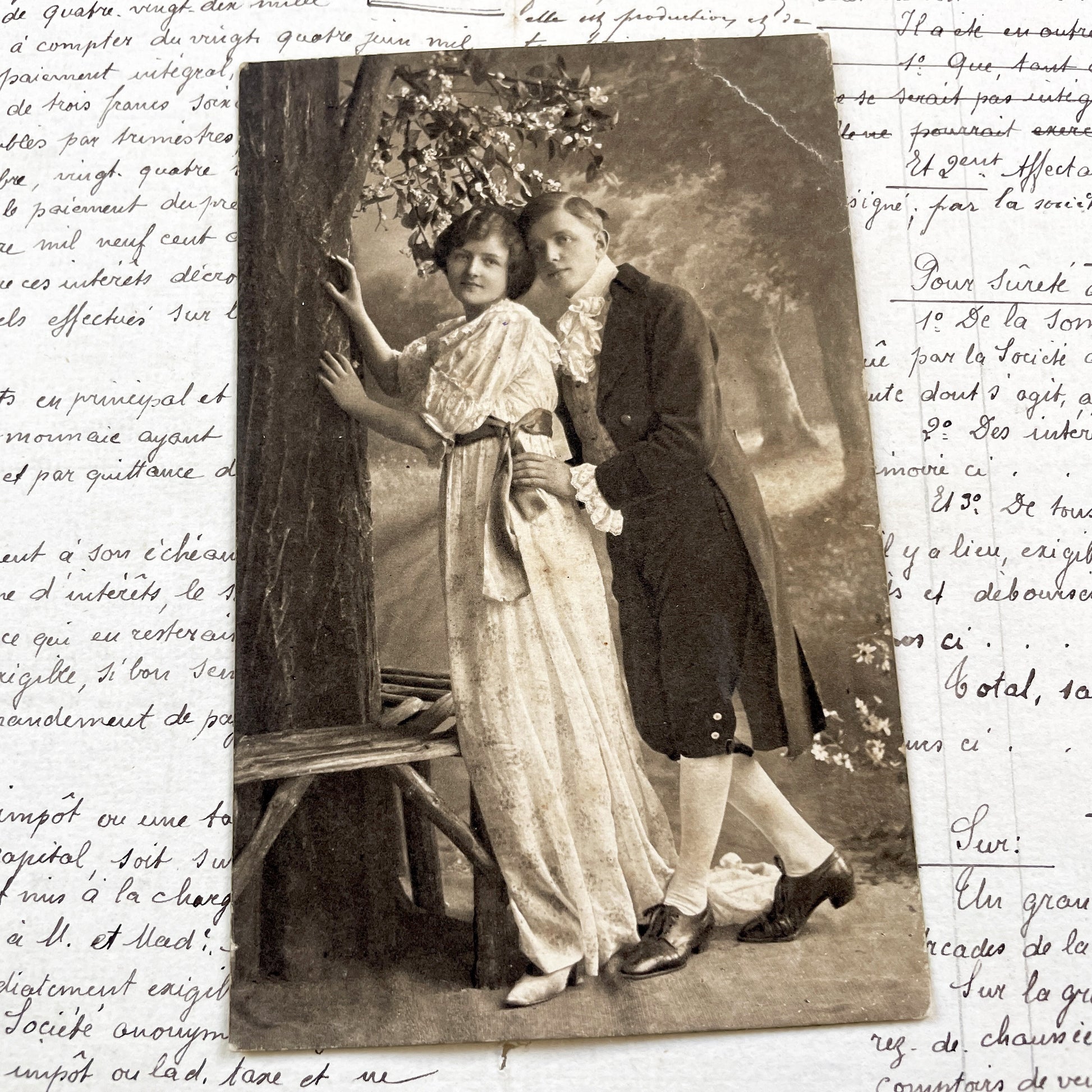 1900s - Antique Sepia Photo - Edwardian Couple Portrait - Romantic Pose - Young Man and Woman - Vintage Fine Art Print