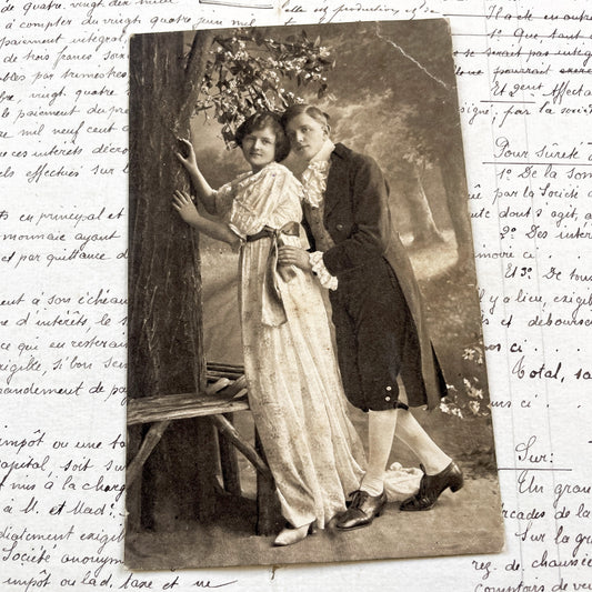 1900s - Antique Sepia Photo - Edwardian Couple Portrait - Romantic Pose - Young Man and Woman - Vintage Fine Art Print