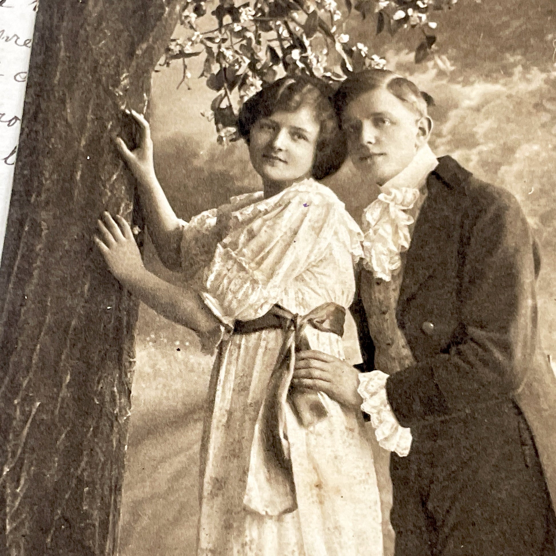 1900s - Antique Sepia Photo - Edwardian Couple Portrait - Romantic Pose - Young Man and Woman - Vintage Fine Art Print