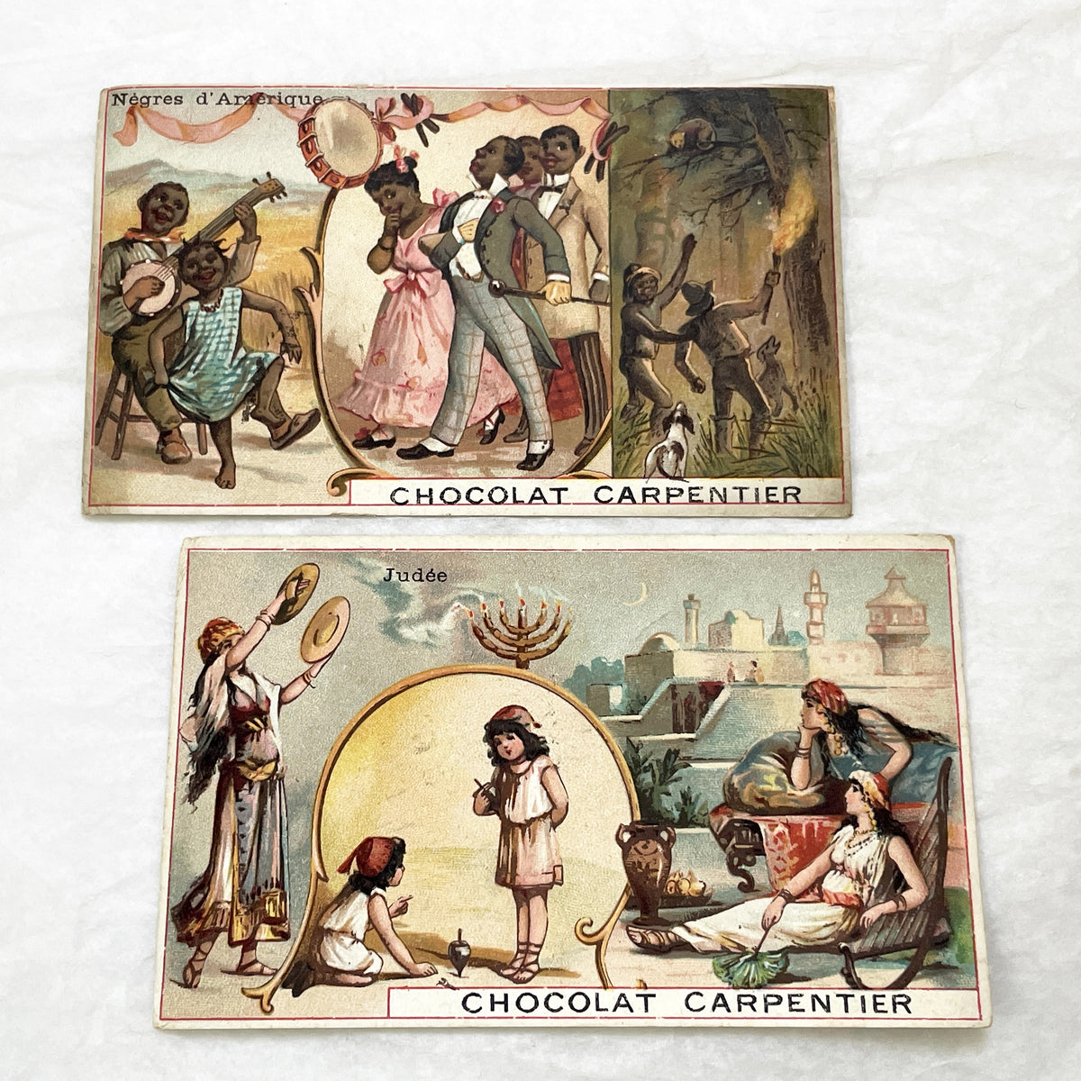 Late 19th - Chocolat Carpentier Trade Cards - Ethnographic Caricatures & Orientalist Scenes - Collectible Advertising Chromos