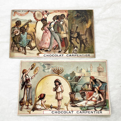 Late 19th - Chocolat Carpentier Trade Cards - Ethnographic Caricatures & Orientalist Scenes - Collectible Advertising Chromos