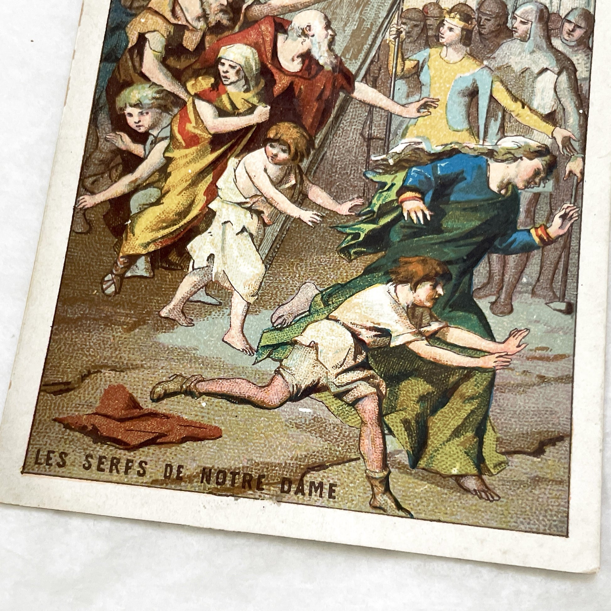 1900s - French Chromolithograph - Notre Dame Serfs Medieval Scene Trade Card - Auxerre Maison Bunel Advertisement