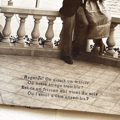 1910s - Antique Romantic Postcard - Couple By Lake - Vintage French Sentimental Poetry Card - Love Story - Sepia Photograph Collectible