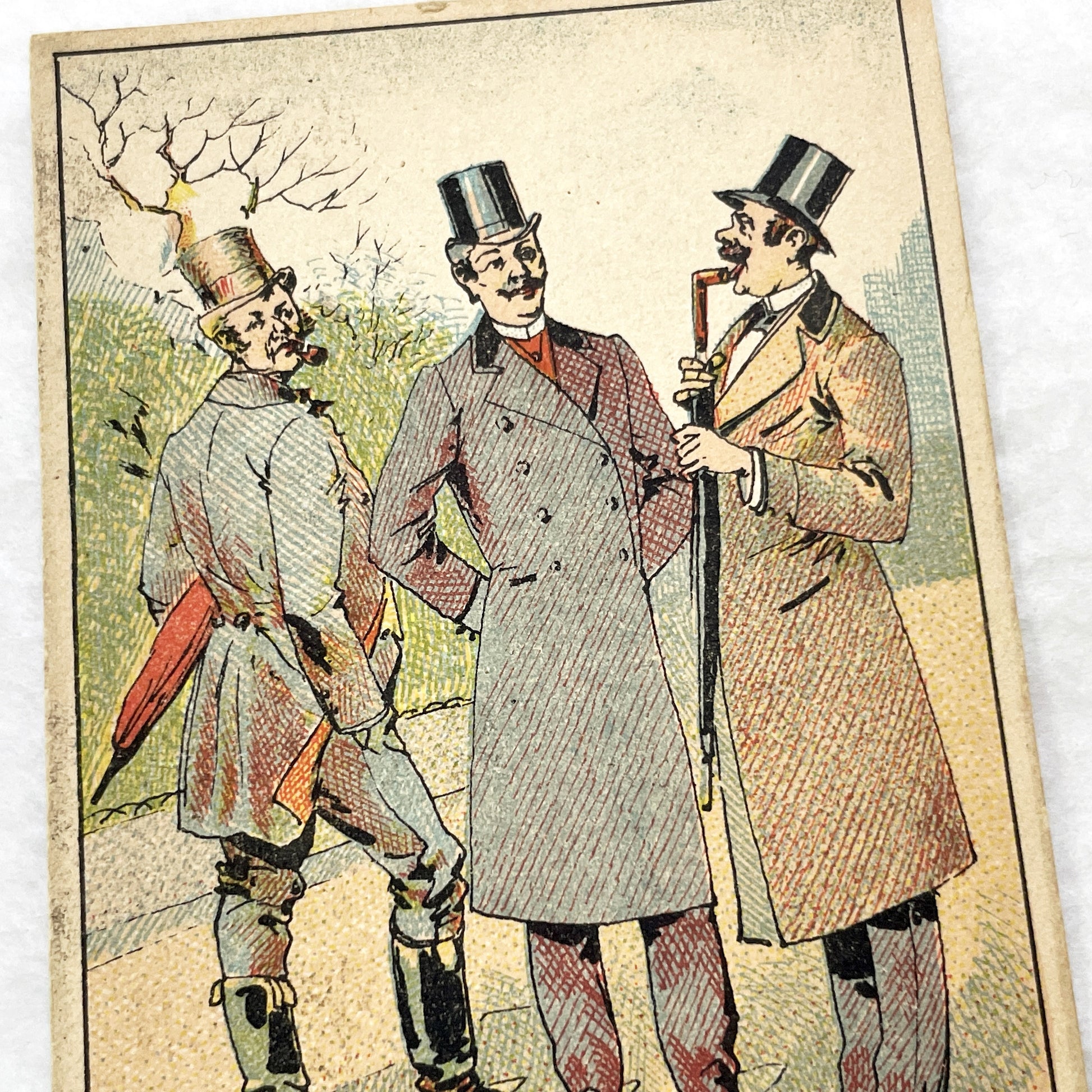 Late 19th - 2 French Advertising Cards - Men's Fashion - Hat Shop - Auxerre Vintage Collectible Trade Cards - Belle Époque Ephemera