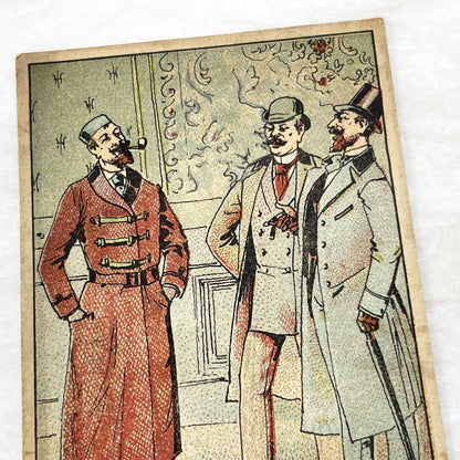 Late 19th - 2 French Advertising Cards - Men's Fashion - Hat Shop - Auxerre Vintage Collectible Trade Cards - Belle Époque Ephemera