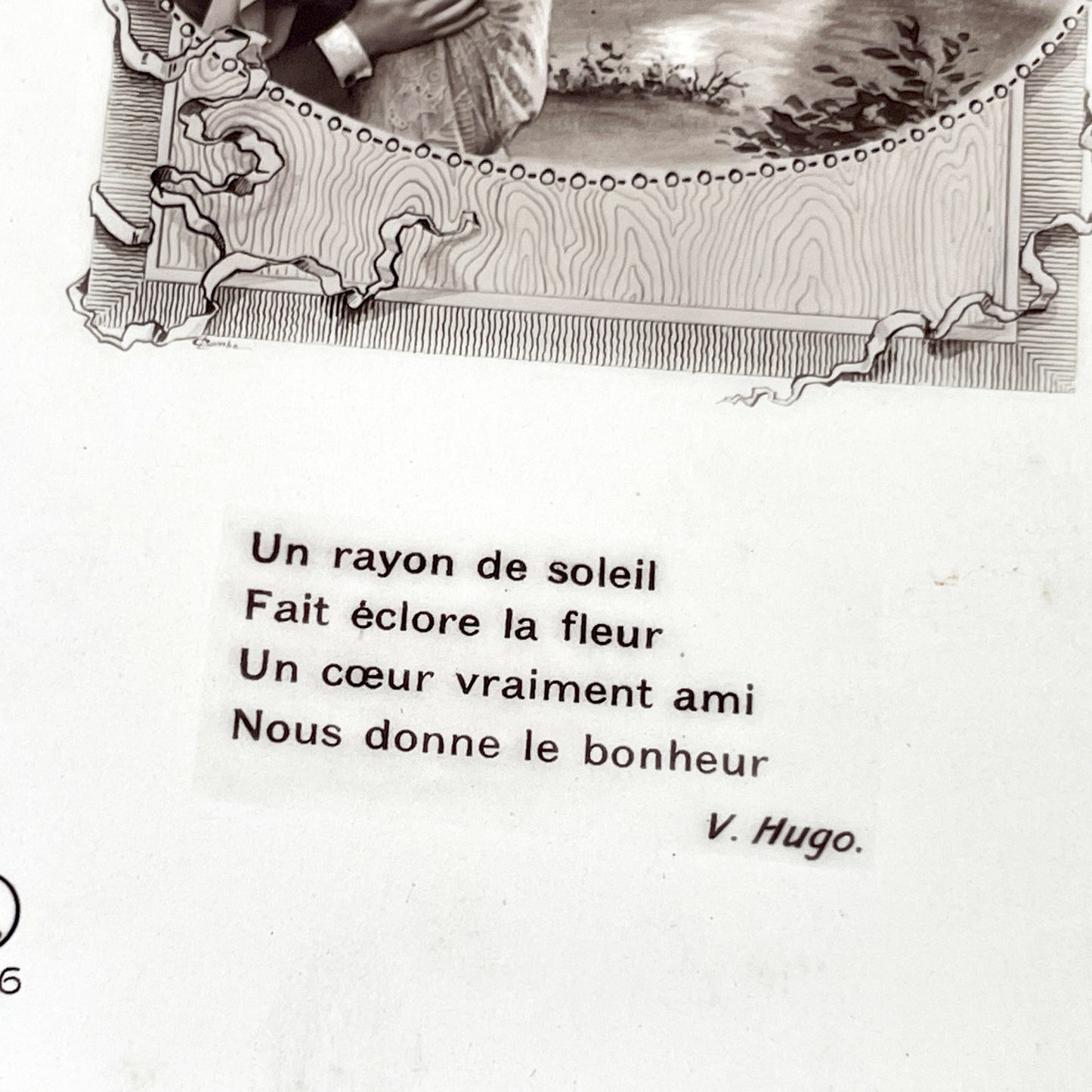 1920s - Antique French Postcard - Romantic Couple Photo - Victor Hugo Quote - Sepia Tone Collectible Ephemera - Vintage Love Sentiment