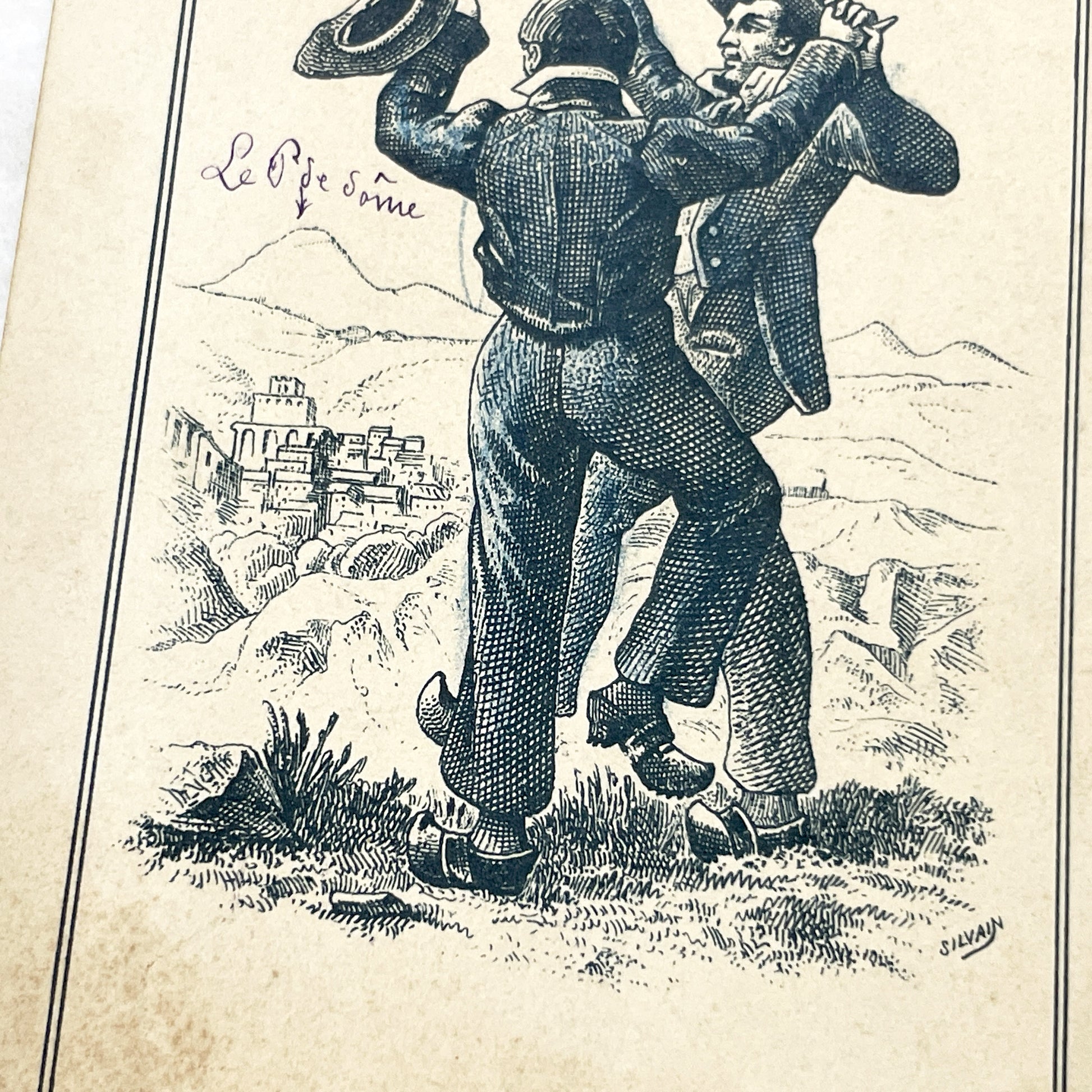 Late 19th - Auvergne Advertising Card - Vintage French Folk Dance Illustration - Melle Céline Mestre Trade Card - Châtel-Guyon Ephemera