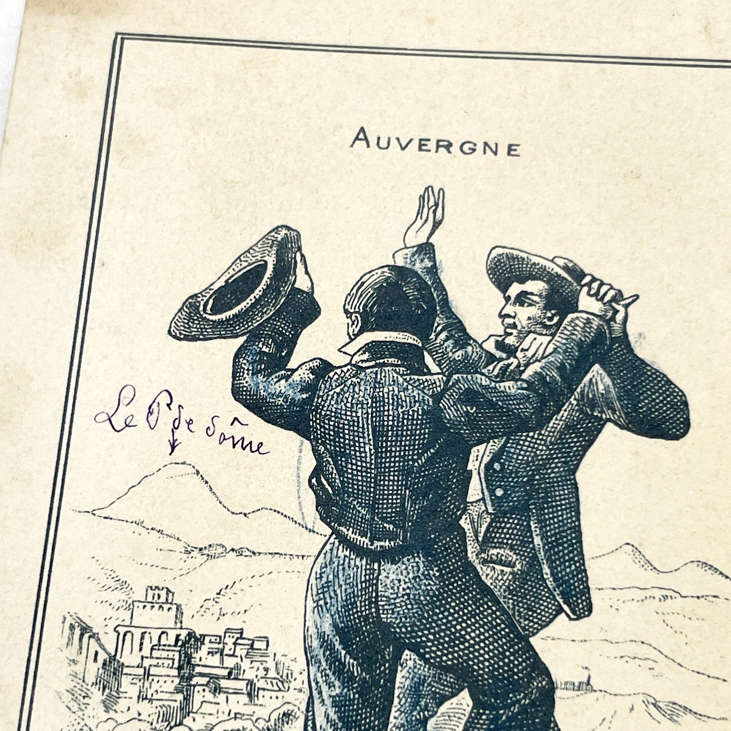 Late 19th - Auvergne Advertising Card - Vintage French Folk Dance Illustration - Melle Céline Mestre Trade Card - Châtel-Guyon Ephemera