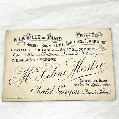 Late 19th - Auvergne Advertising Card - Vintage French Folk Dance Illustration - Melle Céline Mestre Trade Card - Châtel-Guyon Ephemera