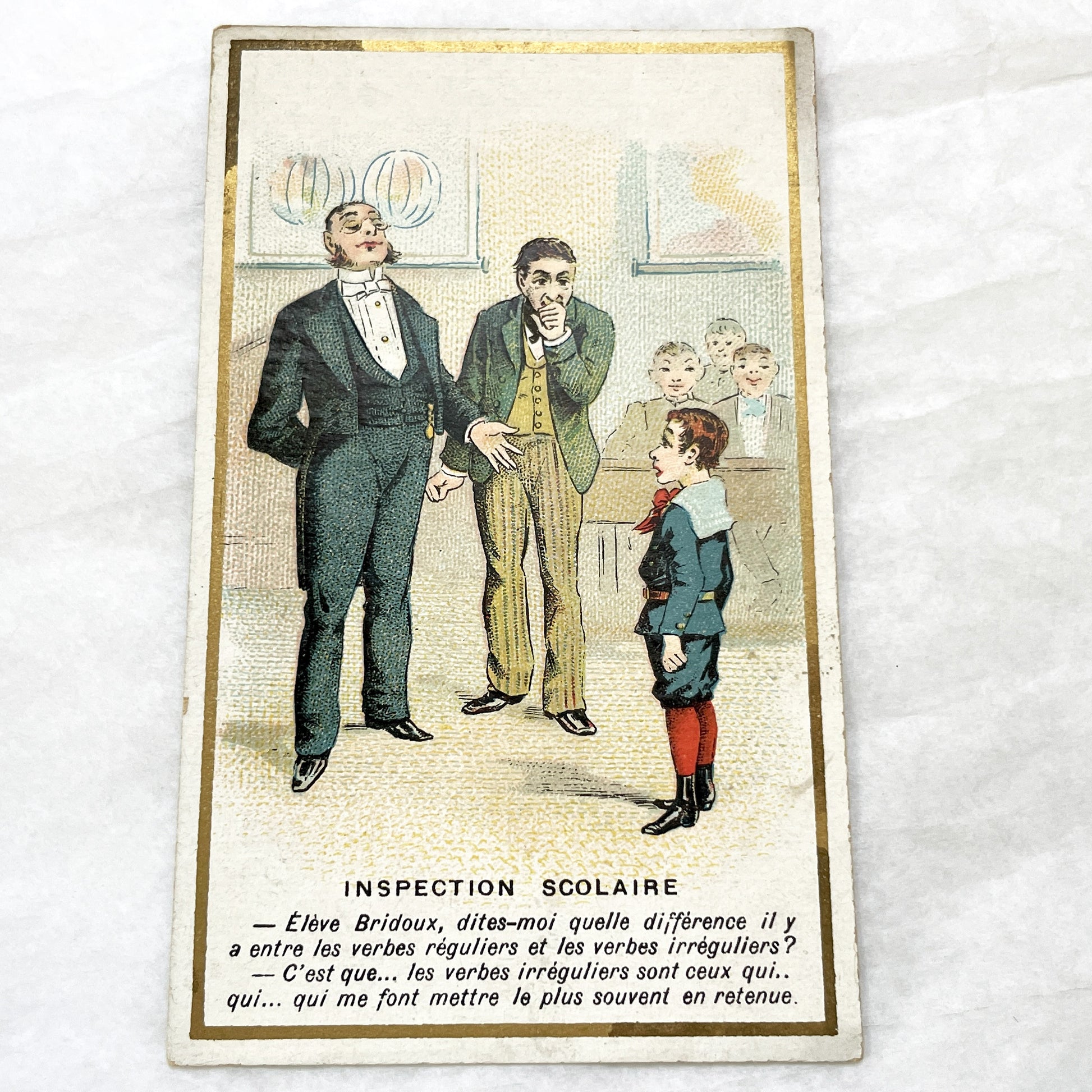 Late 19th - 4 French Advertising Trade Cards - Humorous Illustrated Chromos - Vintage Grocery Store Ephemera - A. Larrivé Auxerre