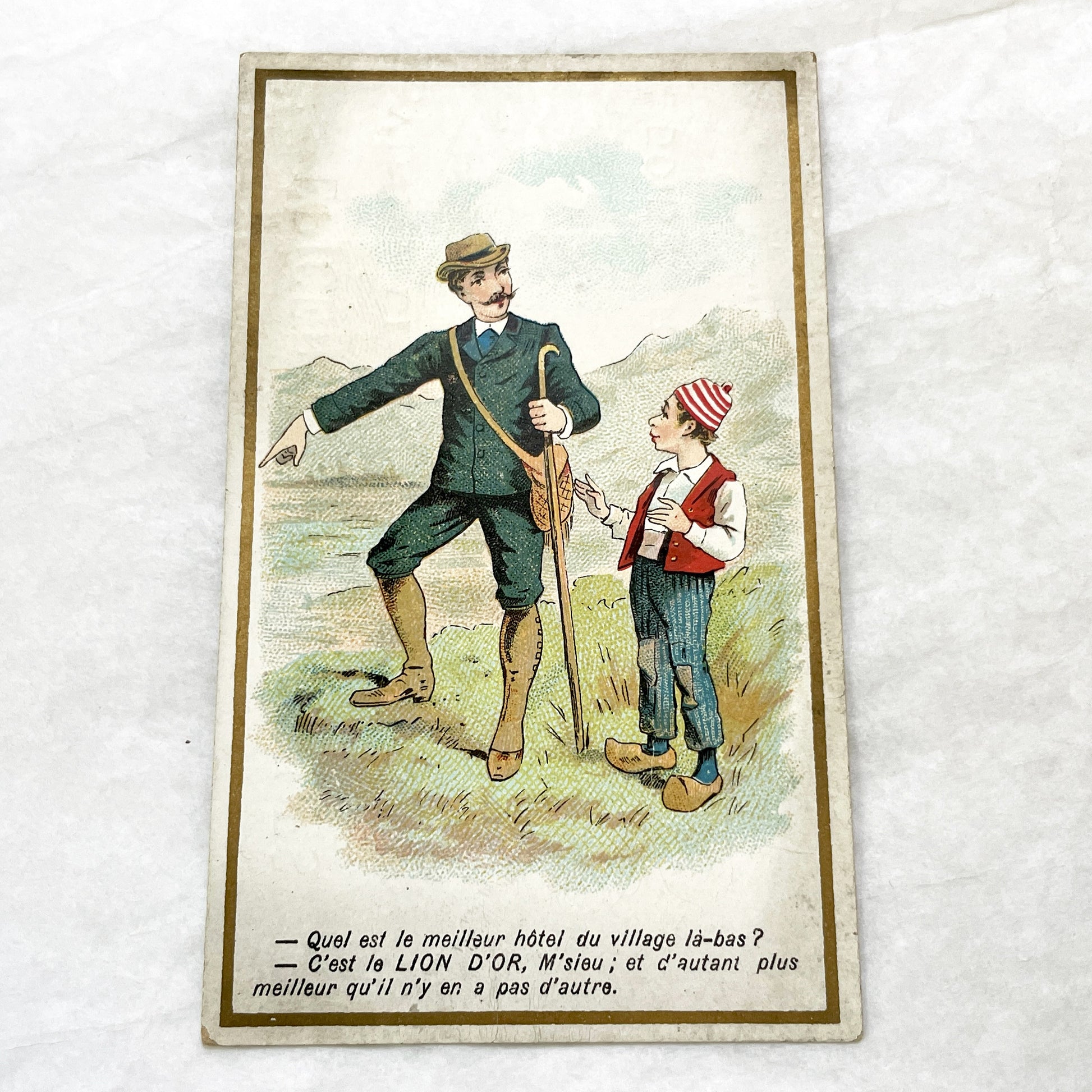Late 19th - 4 French Advertising Trade Cards - Humorous Illustrated Chromos - Vintage Grocery Store Ephemera - A. Larrivé Auxerre