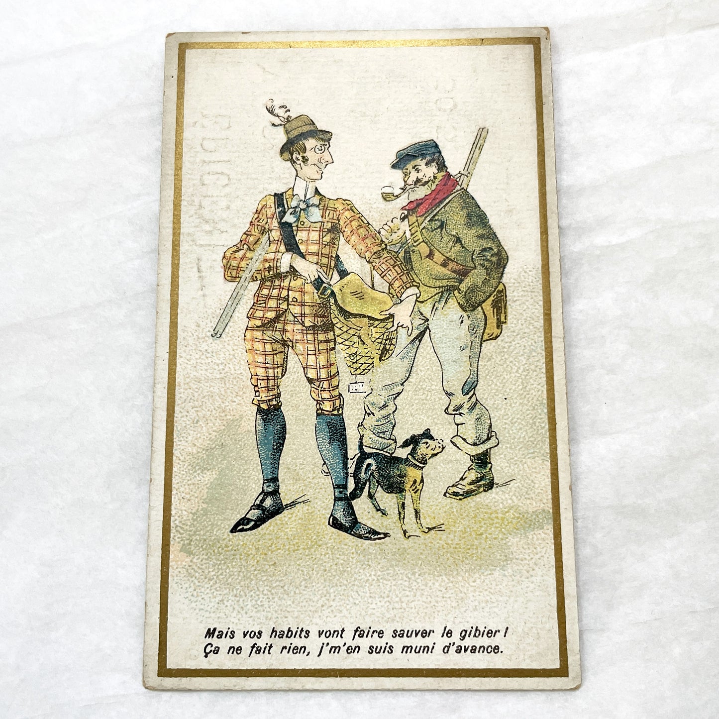 Late 19th - 4 French Advertising Trade Cards - Humorous Illustrated Chromos - Vintage Grocery Store Ephemera - A. Larrivé Auxerre
