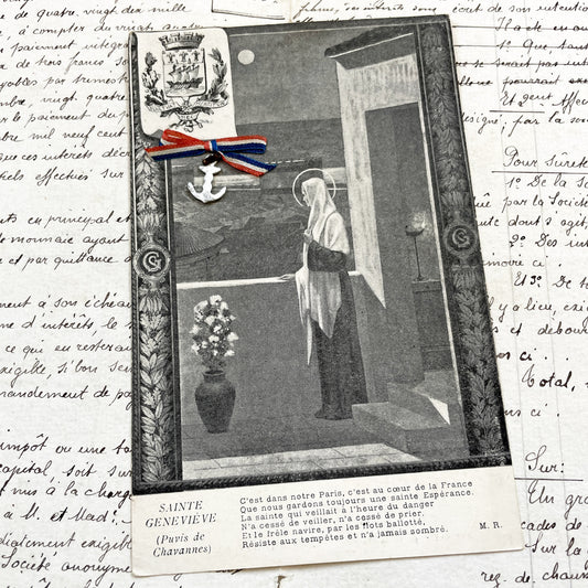 1900s - Vintage Paris Postcard - Sainte Genevieve Vigil - Style Art - Religious Ephemera - Historical Document With Anchor Charm