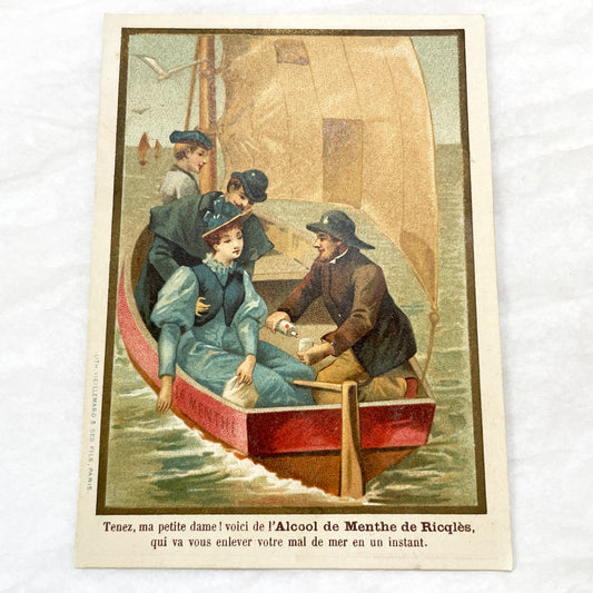 1900s - Ricqlès Mint Alcohol Advertising Card - Vintage French Advertisement - Sailing Scene - Antique Trade Card - Nostalgic Ephemera