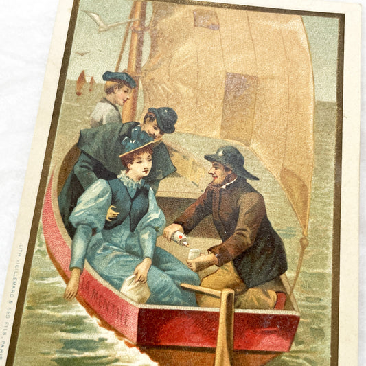 1900s - Ricqlès Mint Alcohol Advertising Card - Vintage French Advertisement - Sailing Scene - Antique Trade Card - Nostalgic Ephemera