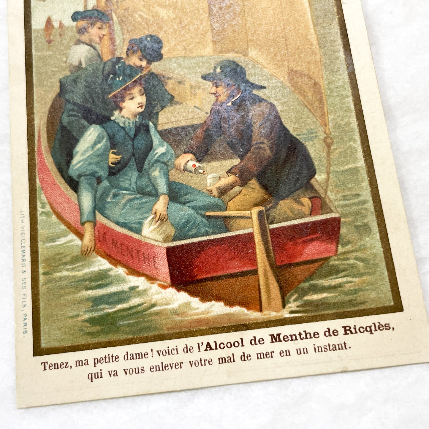 1900s - Ricqlès Mint Alcohol Advertising Card - Vintage French Advertisement - Sailing Scene - Antique Trade Card - Nostalgic Ephemera