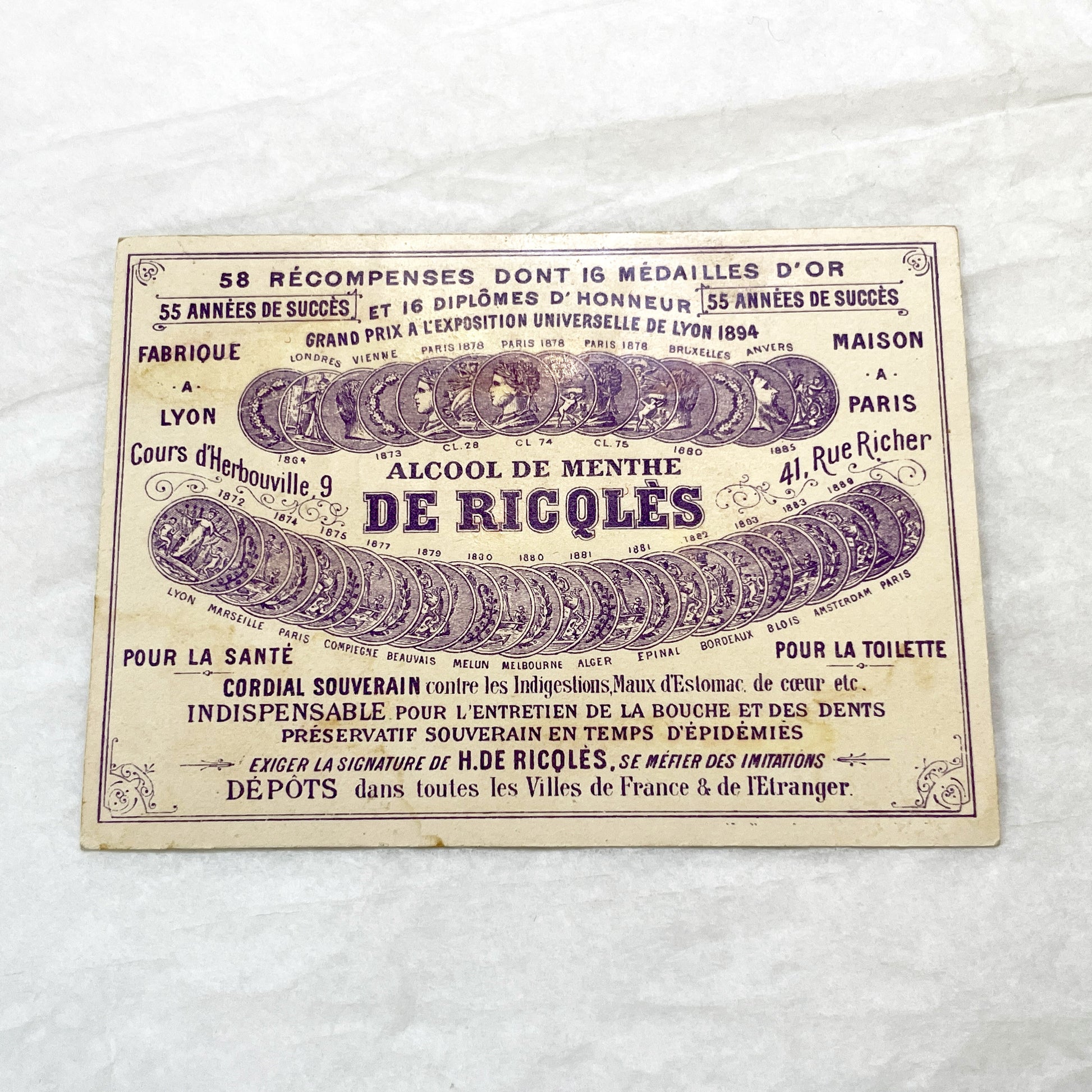 1900s - Ricqlès Mint Alcohol Advertising Card - Vintage French Advertisement - Sailing Scene - Antique Trade Card - Nostalgic Ephemera