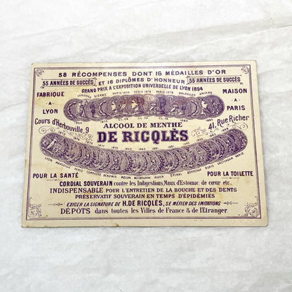 1900s - Ricqlès Mint Alcohol Advertising Card - Vintage French Advertisement - Sailing Scene - Antique Trade Card - Nostalgic Ephemera