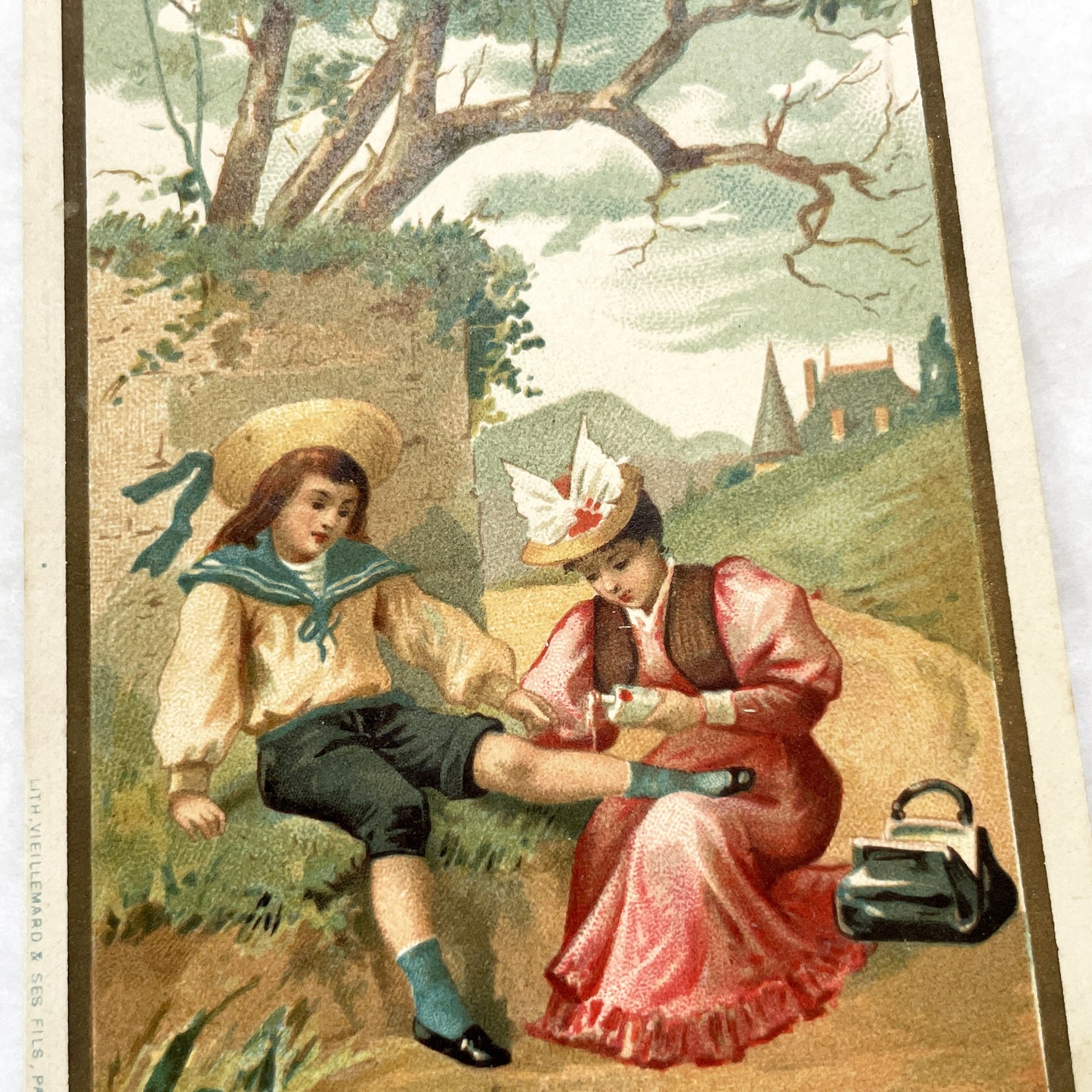 1900s - Ricqlès Mint Alcohol Advertising Card - Vintage French Lithograph Trade Card - Child First Aid - Collectible Ephemera