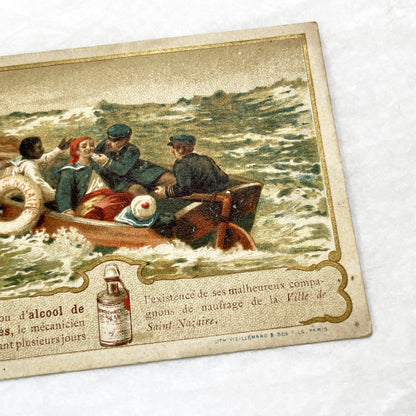 Late 19th - Vintage French Advertising Trade Card for Alcool de Menthe de Ricqlès - Nautical Rescue Scene - Medicinal Product Promotion