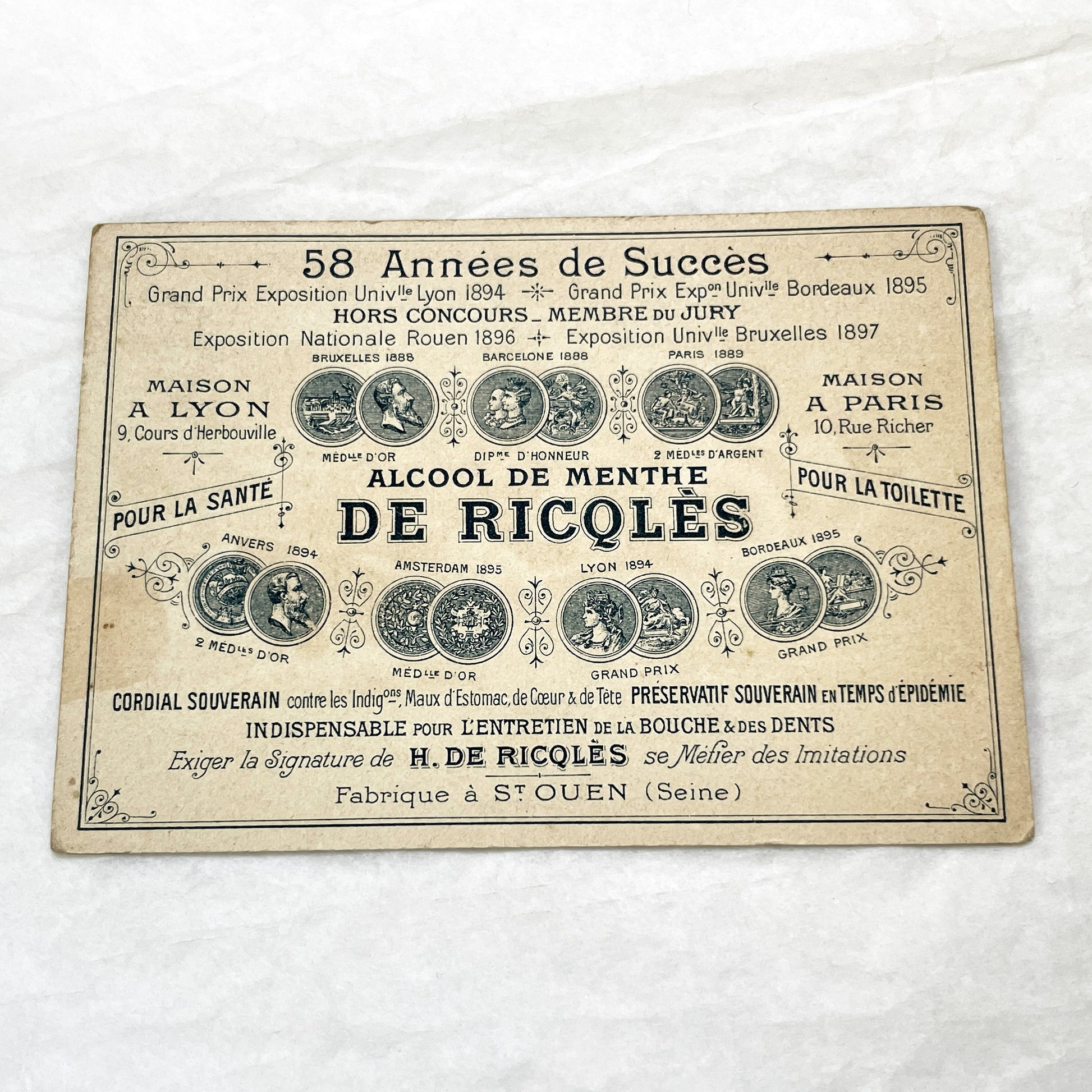 Late 19th - Vintage French Advertising Trade Card for Alcool de Menthe de Ricqlès - Nautical Rescue Scene - Medicinal Product Promotion
