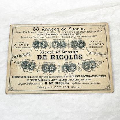 Late 19th - Vintage French Advertising Trade Card for Alcool de Menthe de Ricqlès - Nautical Rescue Scene - Medicinal Product Promotion