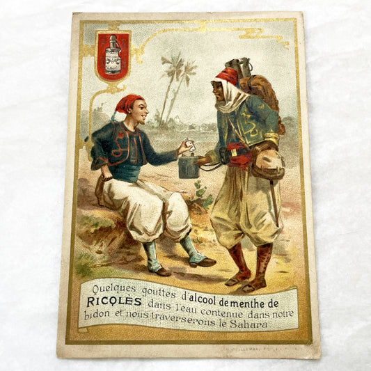 Late 19th - Ricqlès Peppermint Alcohol Advertising Trade Card with Desert Sahara Scene - Vintage French Chromo Collectible