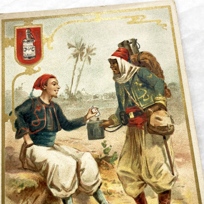 Late 19th - Ricqlès Peppermint Alcohol Advertising Trade Card with Desert Sahara Scene - Vintage French Chromo Collectible
