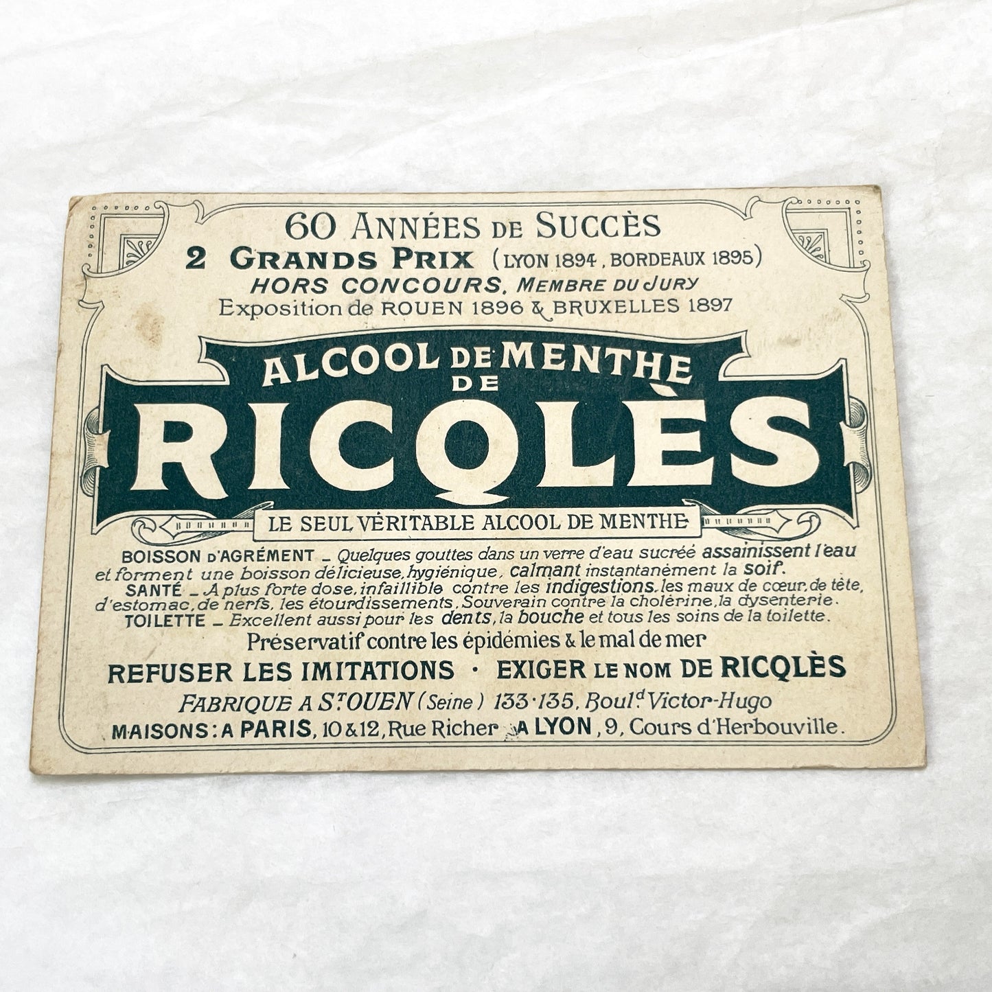 Late 19th - Ricqlès Peppermint Alcohol Advertising Trade Card with Desert Sahara Scene - Vintage French Chromo Collectible