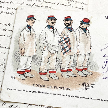 1900s - Humorous French Military Postcard - Sergeant Mihouchot Punishment Satire - Parisian Cafe Culture Memorabilia - Vintage Ephemera