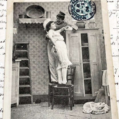 1900s - Vintage French Humorous Postcard - Risque Photo - Soldier & Woman - Belle Epoque Era - Collectible Militaria - Antique Ephemera