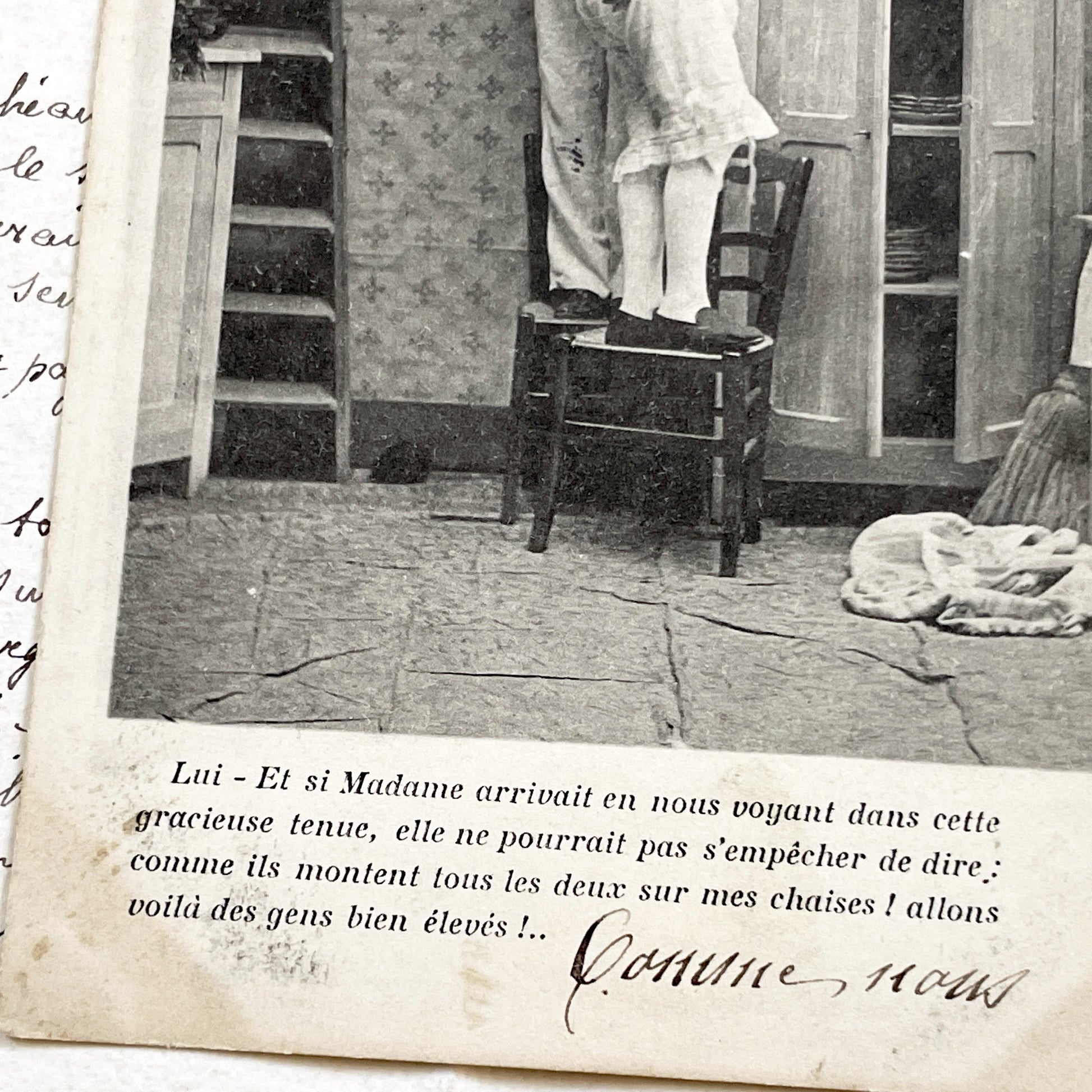 1900s - Vintage French Humorous Postcard - Risque Photo - Soldier & Woman - Belle Epoque Era - Collectible Militaria - Antique Ephemera