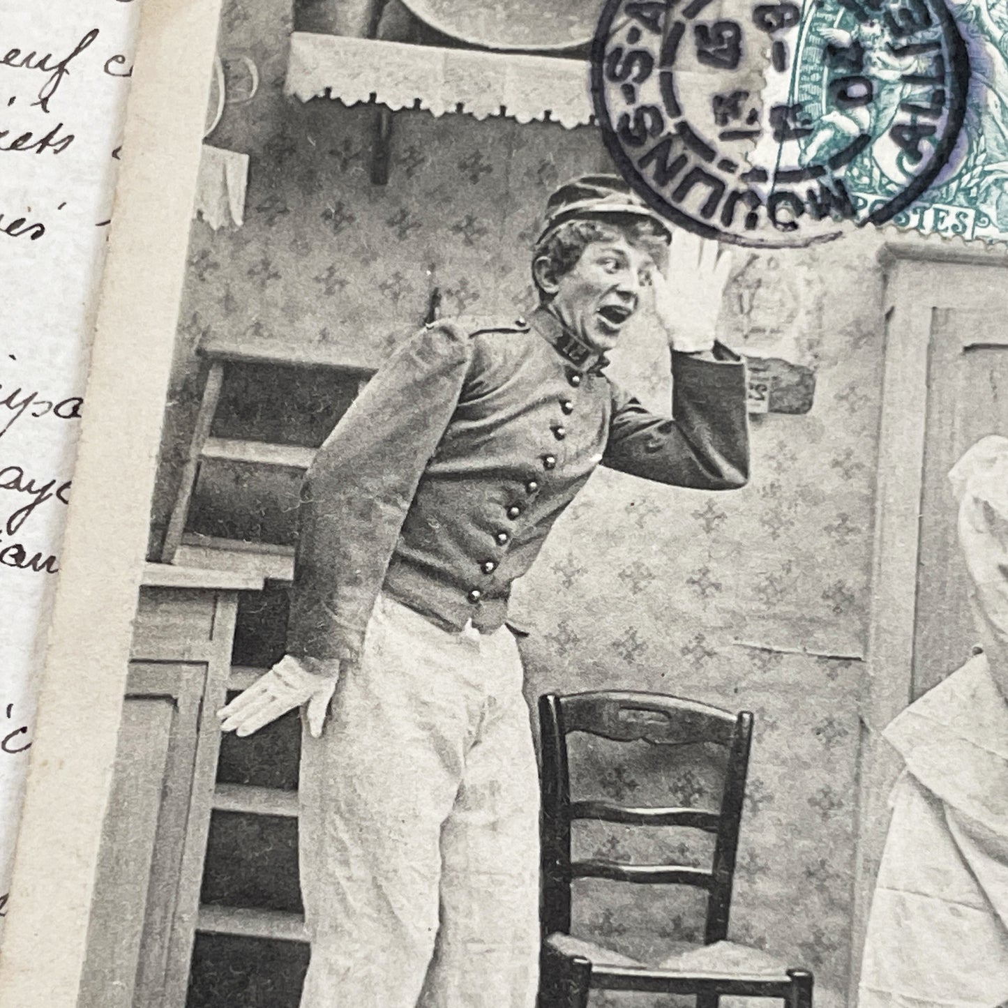 1900s - Antique French Humorous Postcard - Antique French Comic Postcard – “L’Amour à la Cuisine!” – Humorous Scene with Dialogue